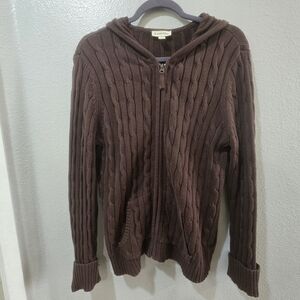 St. John's Bay Women's Brown Cable Knit Hoodie Sweater